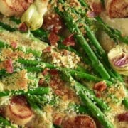 Scallops, Asparagus, and Artichoke Gratin