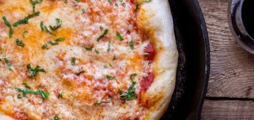 Skillet Pizza Margherita with Alpine and Fresh Basil