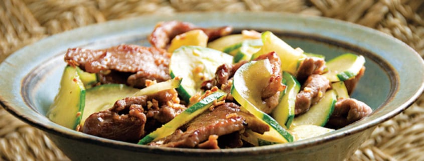 Stir-Fried Cucumber and Pork with Golden Garlic