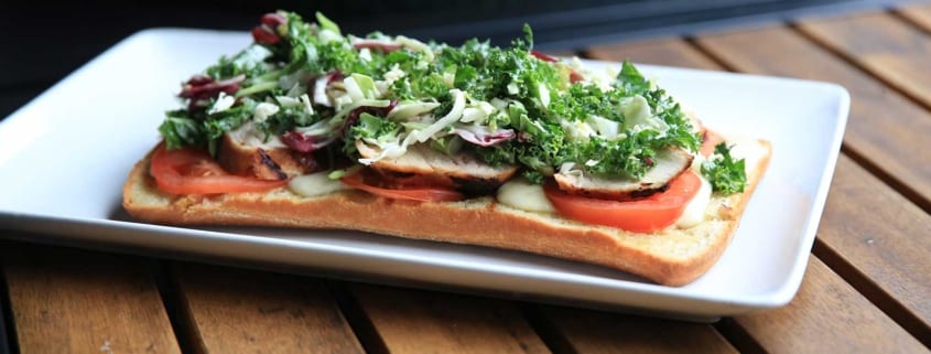 Grilled Chicken Flat Bread with Sweet Kale Salad