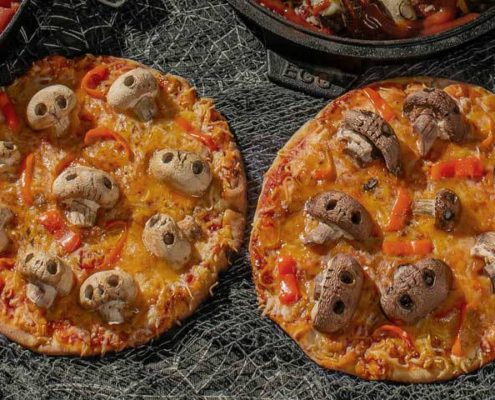Spooky Mushroom Skull Pizza