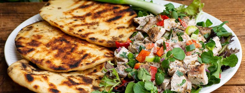 smoked Curried Chicken Salad with Grilled Naan Bread