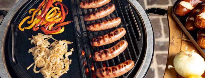 Grilled Brats with Caramelized Sweet Onions