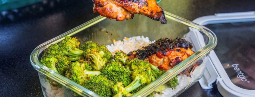 Huli Huli Chicken with Grilled Broccoli and Rice