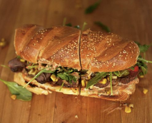 Cheesy Smoked Tri-Tip Sandwich